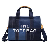 New Women Denim Contrast Color Stitching Hand Tote Bag Females Casual Retro Embroidered Letters Messenger Bag For Ladies